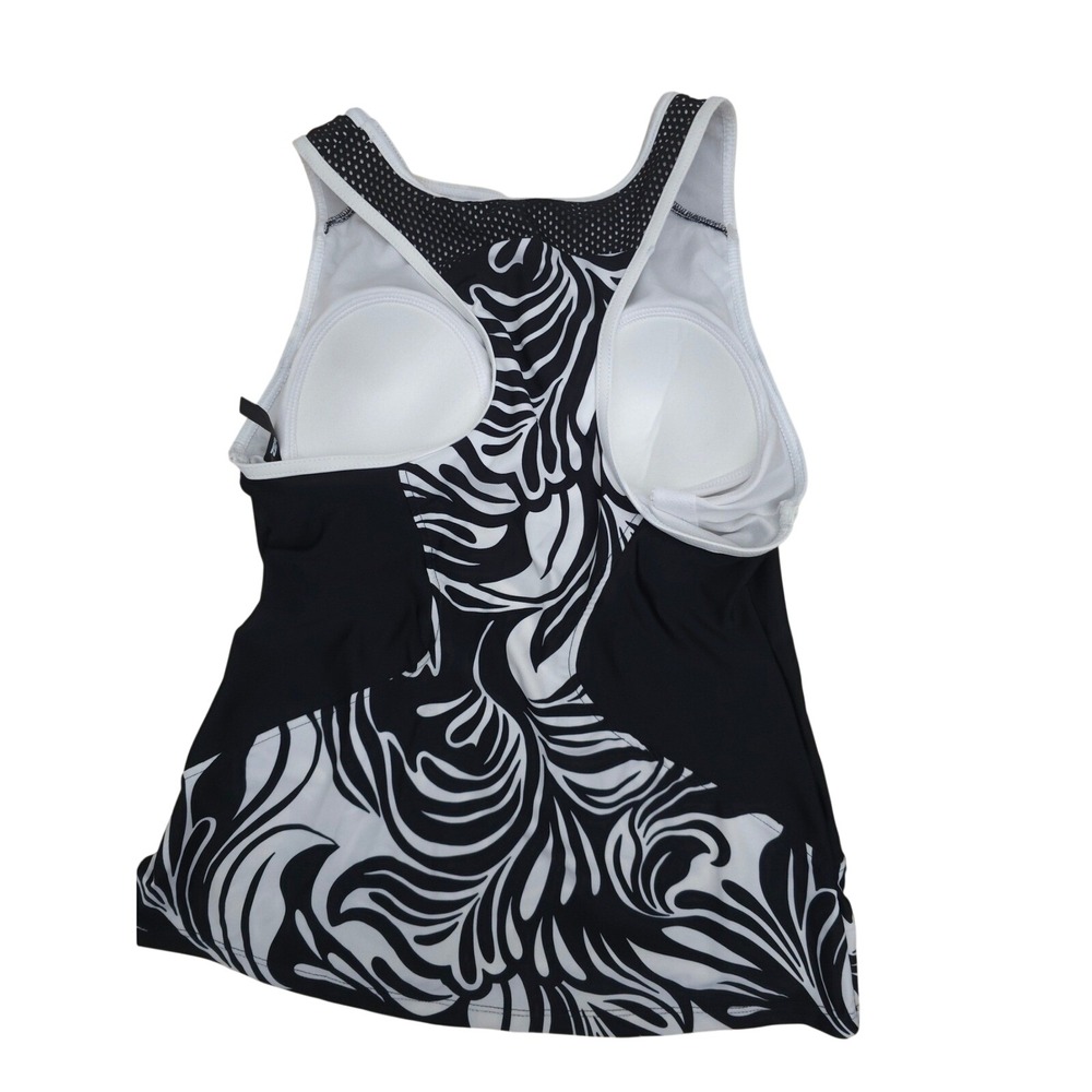Black White Tropical Tankini Sz S Zip Front Swim Top Boyshort Bottoms Coconut - Picture 2 of 8